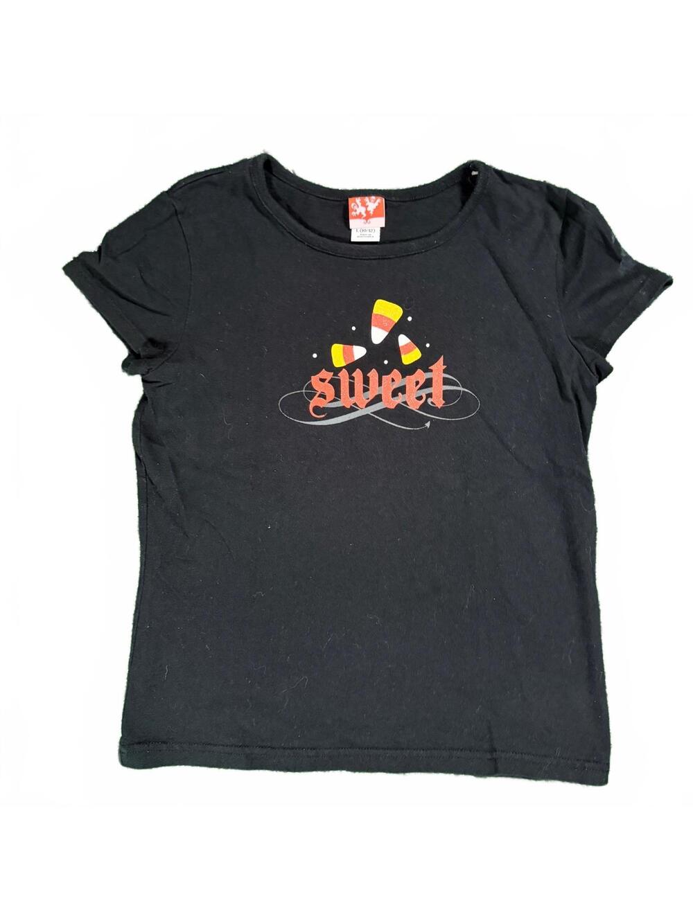 Women’s Black Graphic T-Shirt Candy Corn 'Sweet' Print XS